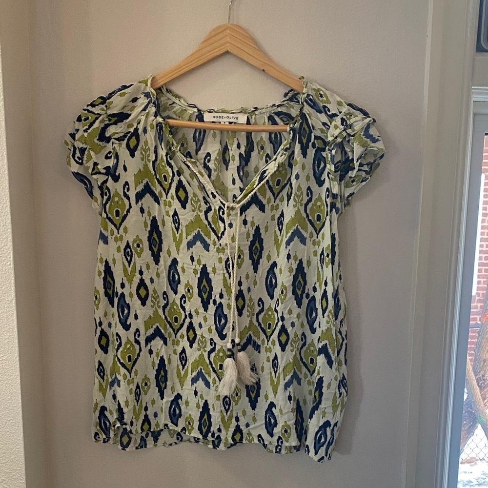 Joie Green and Blue Patterned Blouse